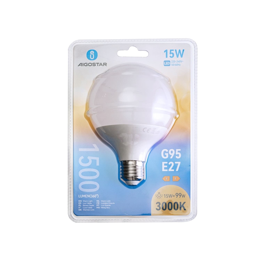 LED крушка G95 E27/15W/230V 3000K - Aigostar