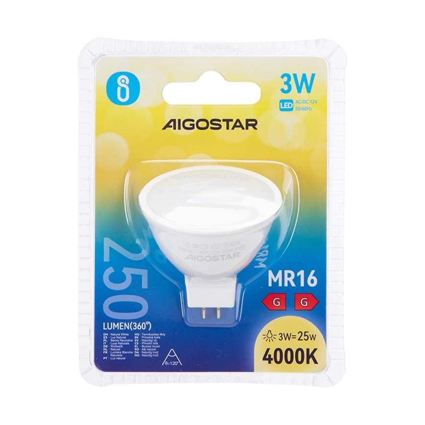 LED Крушка MR16 GU5,3/3W/12V 4000K - Aigostar