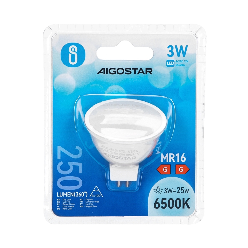 LED Крушка MR16 GU5,3/3W/12V 6500K - Aigostar