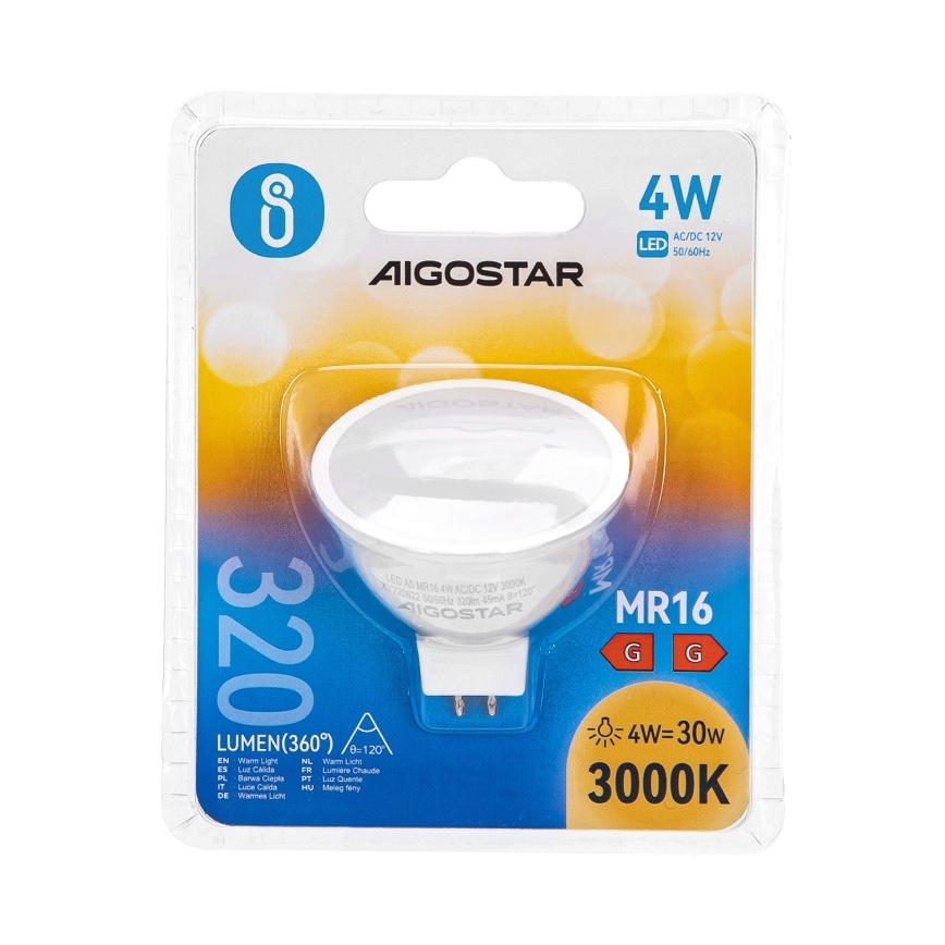 LED Крушка MR16 GU5,3/4W/12V 3000K - Aigostar