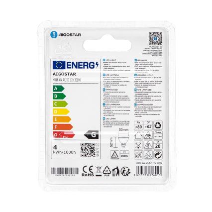 LED Крушка MR16 GU5,3/4W/12V 3000K - Aigostar