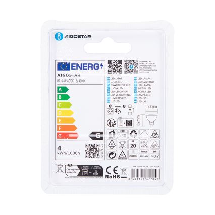 LED Крушка MR16 GU5,3/4W/12V 4000K - Aigostar