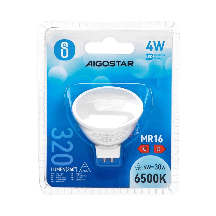LED Крушка MR16 GU5,3/4W/12V 6500K - Aigostar