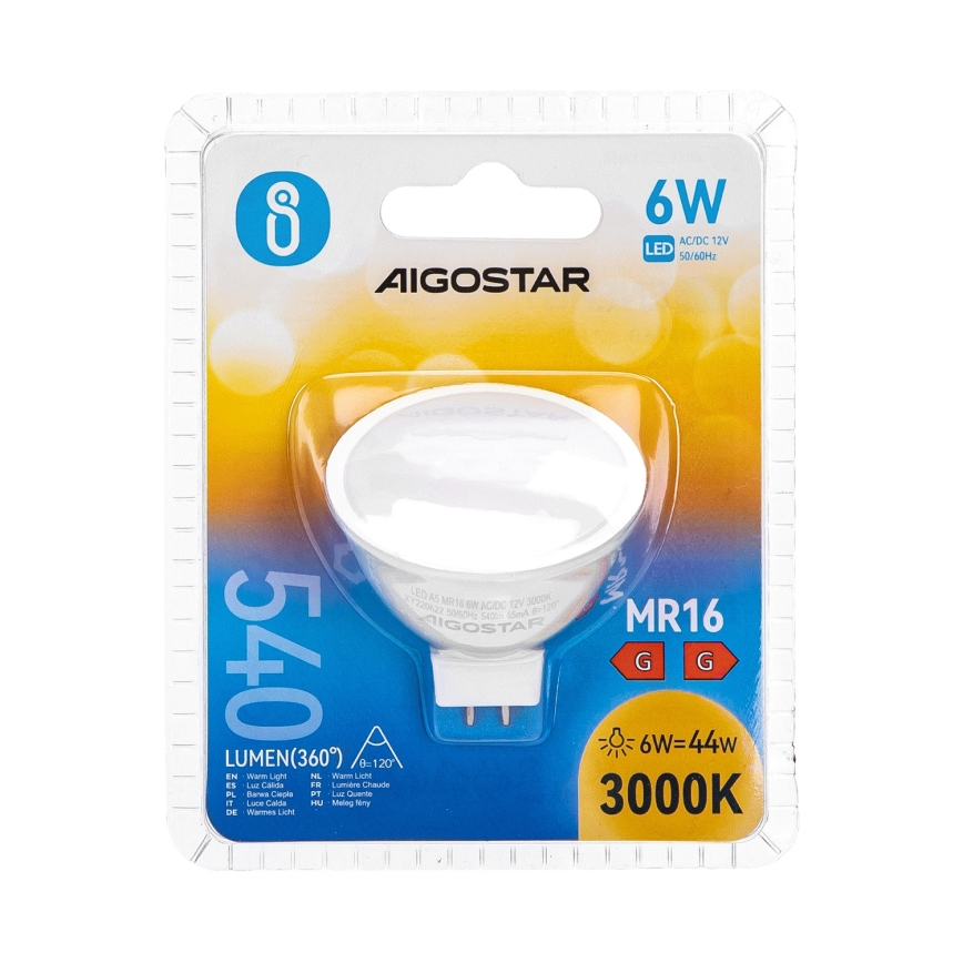 LED Крушка MR16 GU5,3/6W/12V 3000K - Aigostar