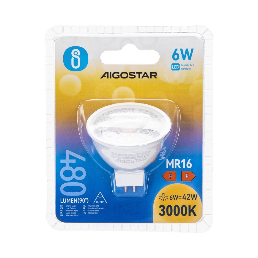 LED Крушка MR16 GU5,3/6W/12V 3000K - Aigostar