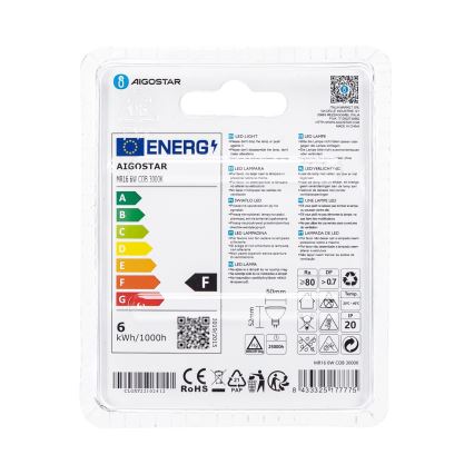 LED Крушка MR16 GU5,3/6W/12V 3000K - Aigostar