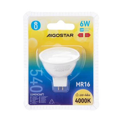 LED Крушка MR16 GU5,3/6W/12V 4000K - Aigostar