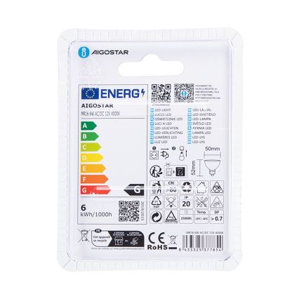LED Крушка MR16 GU5,3/6W/12V 4000K - Aigostar