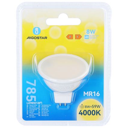 LED крушка MR16 GU5,3/8W/12V 4000K - Aigostar