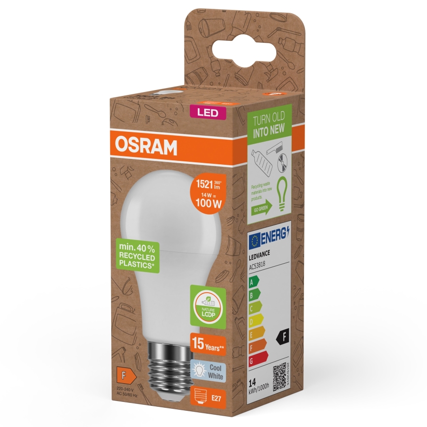LED Крушка от рециклирана пластмаса A100 E27/14W/230V 4000K - Osram