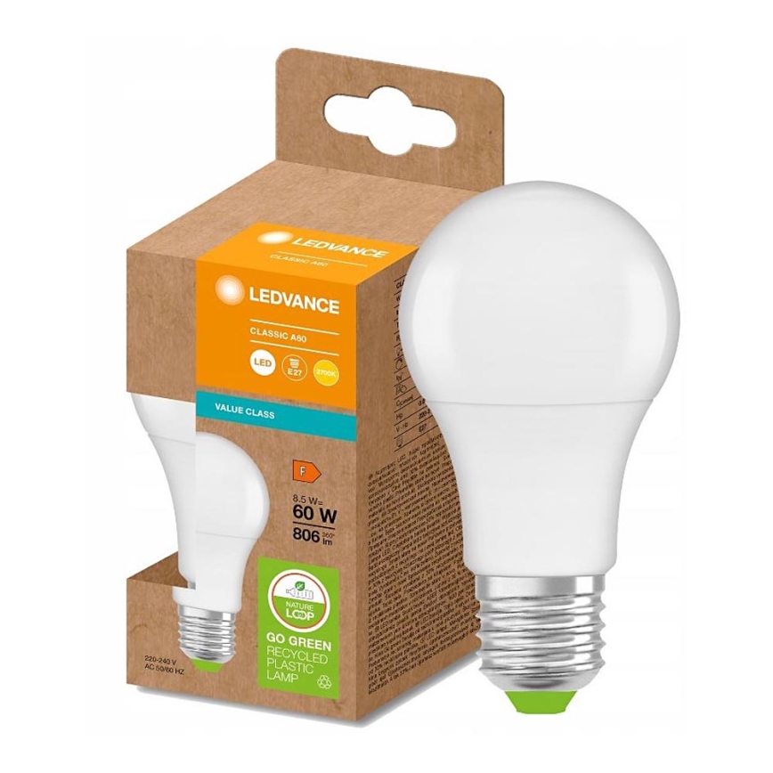 LED Крушка от рециклирана пластмаса A60 E27/8,5W/230V 2700K - Ledvance