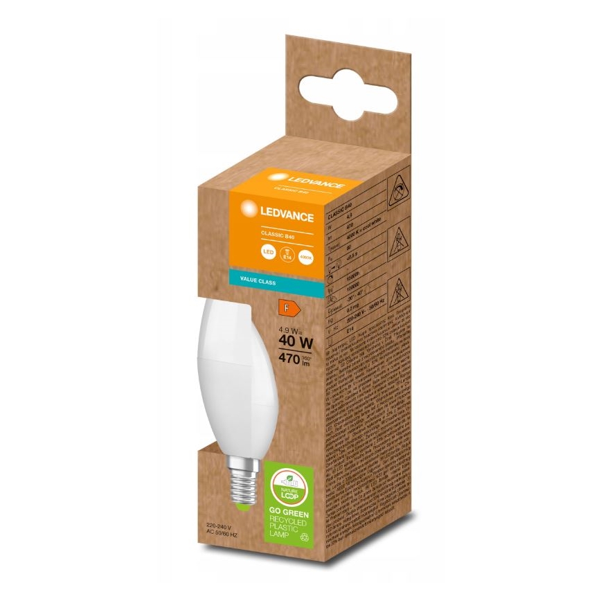 LED Крушка от рециклирана пластмаса B40 E14/4,9W/230V 4000K - Ledvance