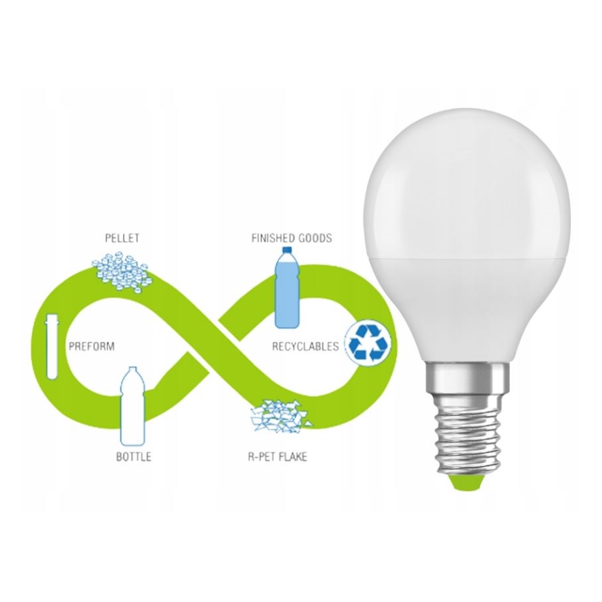 LED Крушка от рециклирана пластмаса P45 E14/4,9W/230V 2700K - Ledvance