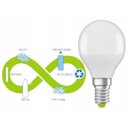 LED крушка от рециклирана пластмаса P45 E14/4,9W/230V 4000K - Osram