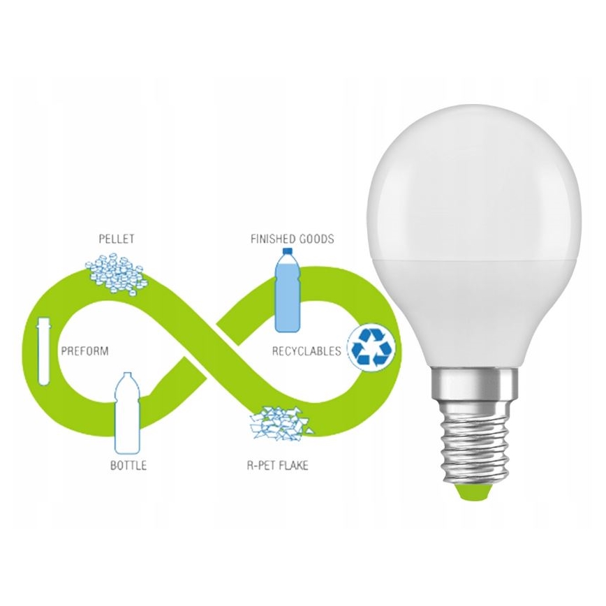 LED крушка от рециклирана пластмаса P45 E14/4,9W/230V 4000K - Osram