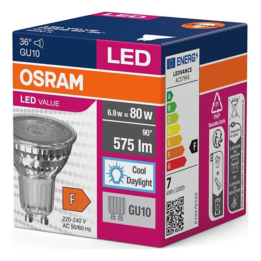 LED Крушка PAR16 GU10/6,9W/230V 6500K - Osram