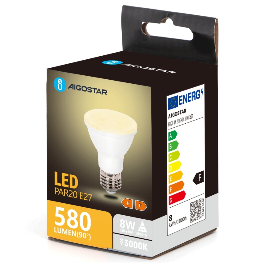 LED Крушка PAR20 E27/8W/230V 3000K - Aigostar