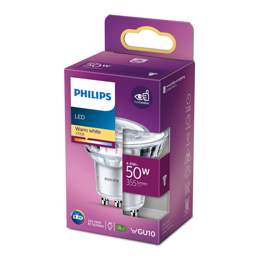 LED Крушка Philips GU10/4,6W/230V 2700K