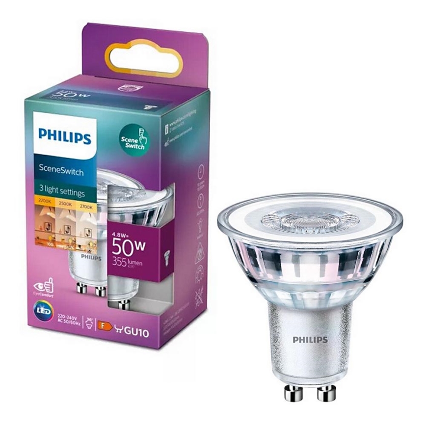 LED Крушка Philips SCENE SWITCH PAR16 GU10/4,8W/230V 2200/2500/2700K