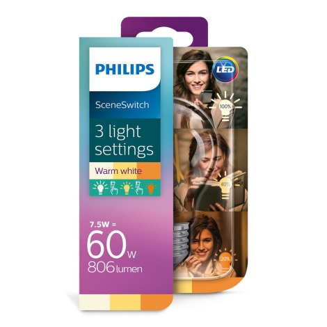 LED Крушка Philips SCENE SWITCH VINTAGE A60 E27/7,5W/230V 2200K-2700K