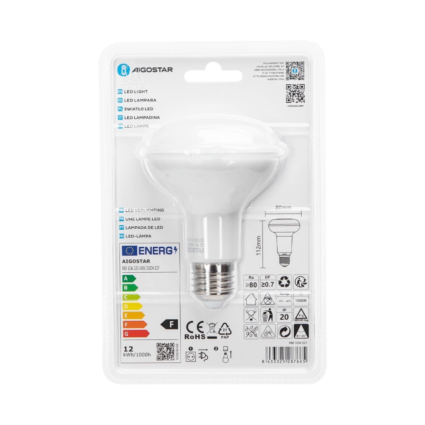 LED Крушка R80 E27/12W/230V 3000K - Aigostar