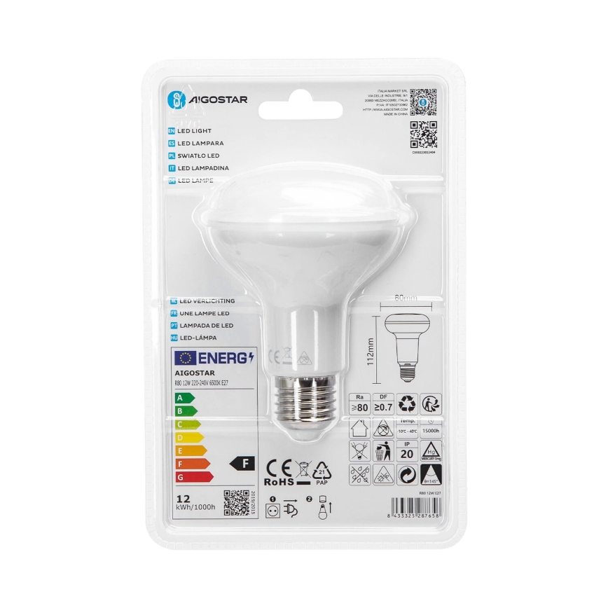 LED Крушка R80 E27/12W/230V 6500K - Aigostar
