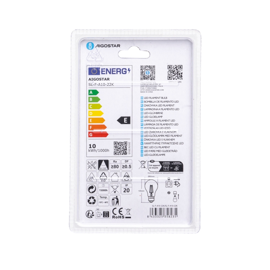 LED крушка ретро A60 E27/10W/230V 2200K - Aigostar