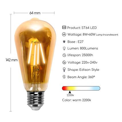 LED Крушка ST64 E27/8W/230V 2200K - Aigostar