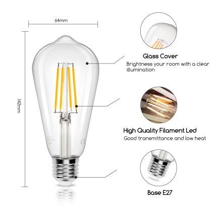 LED Крушка ST64 E27/8W/230V 2700K - Aigostar