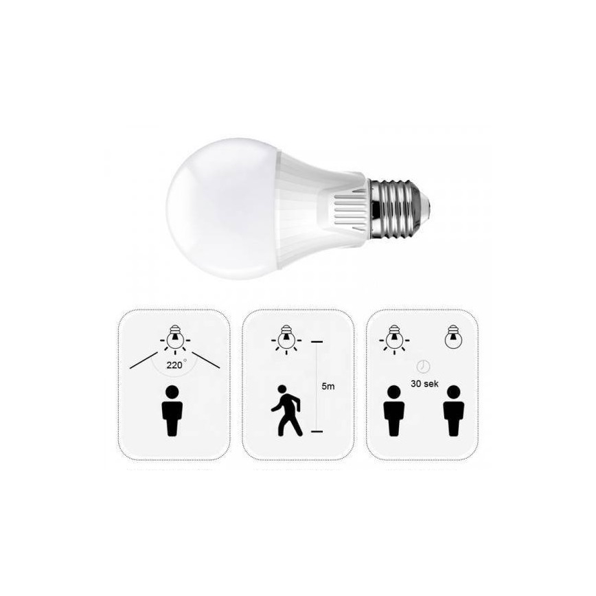 LED Крушка със сензор E27/9W/230V 6500K