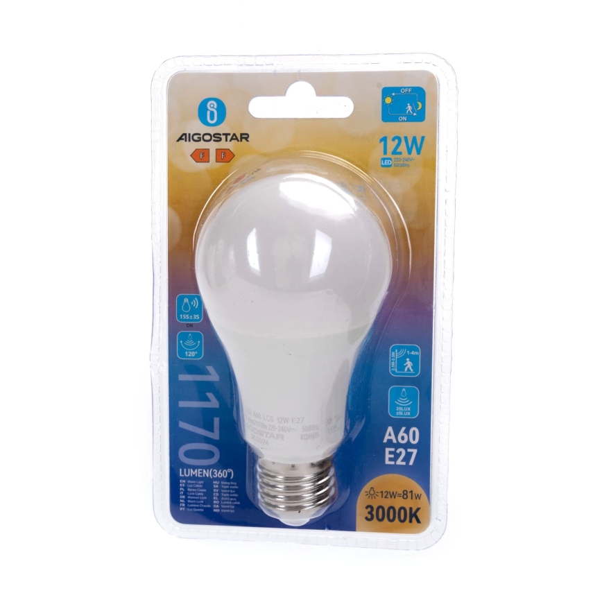 LED крушка със сензор за движение и сумрак A60 E27/12W/230V 3000K - Aigostar