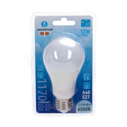 LED крушка със сензор за движение и сумрак A60 E27/12W/230V 6500K - Aigostar