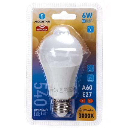 LED крушка със сензор за движение и сумрак A60 E27/6W/230V 3000K - Aigostar