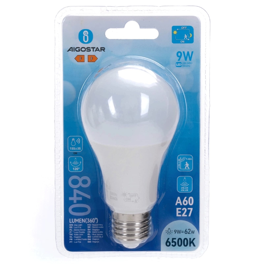 LED крушка със сензор за движение и сумрак A60 E27/9W/230V 6500K - Aigostar
