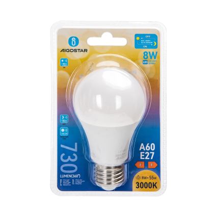 LED крушка със сензор за сумрак A60 E27/8W/230V 3000K - Aigostar