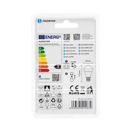 LED крушка със сензор за сумрак A60 E27/8W/230V 3000K - Aigostar