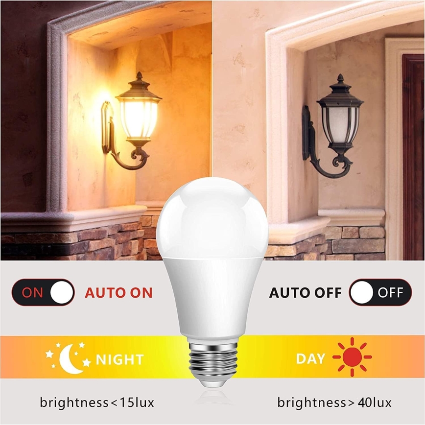 LED Крушка със сензор за здрач ECOLINE A60 E27/9W/230V 3000K -  Brilagi