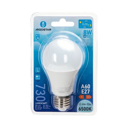 LED крушка със сензор за здрач A60 E27/8W/230V 6500K - Aigostar