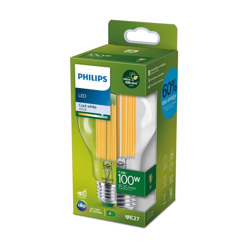 LED крушка ULTRAEFFICIENT FILAMENT Philips A60 E27/7,3W/230V 4000K