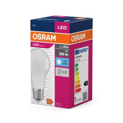 LED Крушка VALUE A60 E27/8W/230V 4000K - Osram