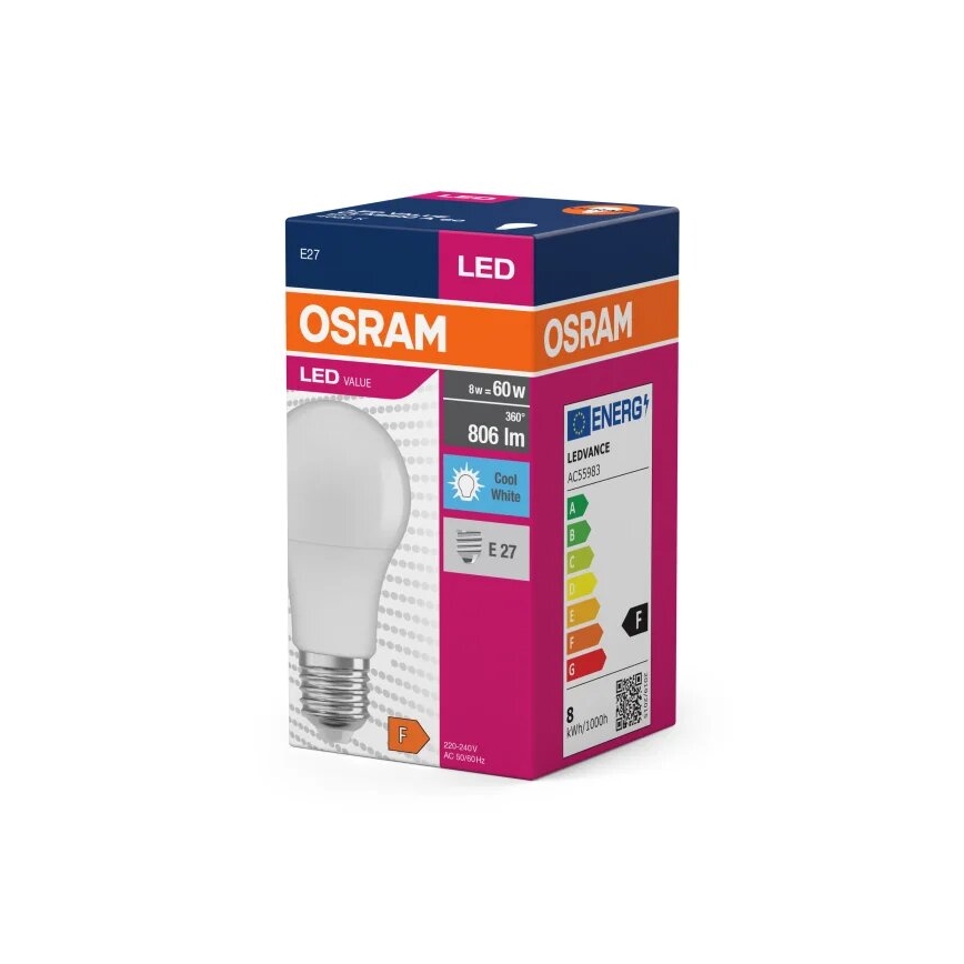 LED Крушка VALUE A60 E27/8W/230V 4000K - Osram