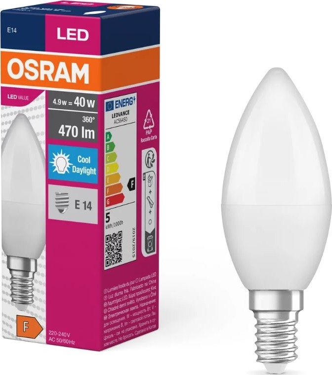 LED Крушка VALUE B40 E14/4,9W/230V 6500K - Osram
