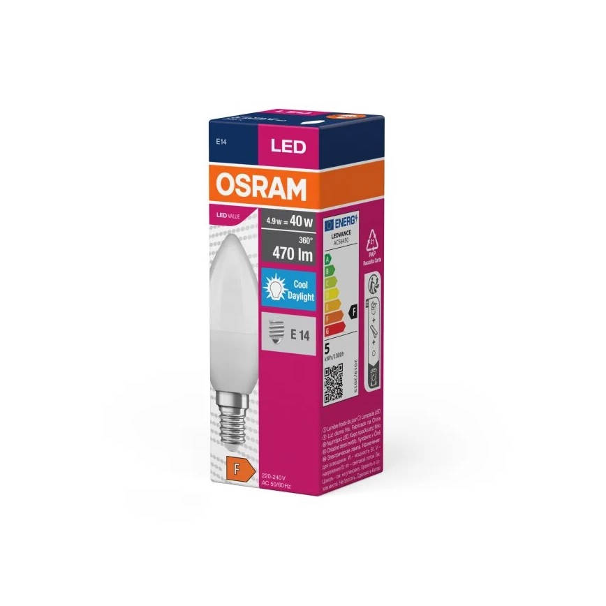 LED Крушка VALUE B40 E14/4,9W/230V 6500K - Osram