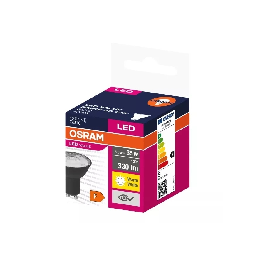 LED Крушка VALUE PAR16 GU10/4,5W/230V 2700K 120° черен - Ledvance