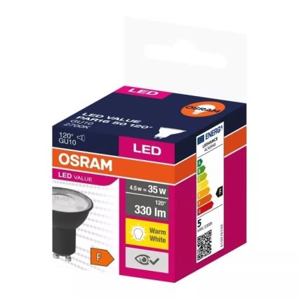 LED Крушка VALUE PAR16 GU10/4,5W/230V 2700K 120° черен - Osram