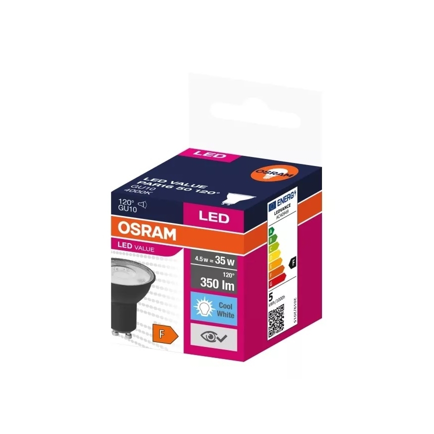 LED Крушка VALUE PAR16 GU10/4,5W/230V 4000K 120° черен - Osram