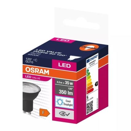 LED Крушка VALUE PAR16 GU10/4,5W/230V 6500K 120° черен - Ledvance