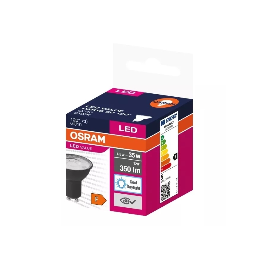 LED Крушка VALUE PAR16 GU10/4,5W/230V 6500K 120° черен - Osram