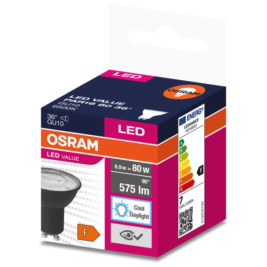 LED Крушка VALUE PAR16 GU10/6,9W/230V 4000K 36° черен - Ledvance