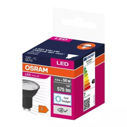 LED Крушка VALUE PAR16 GU10/6,9W/230V 6500K 120° черен - Osram